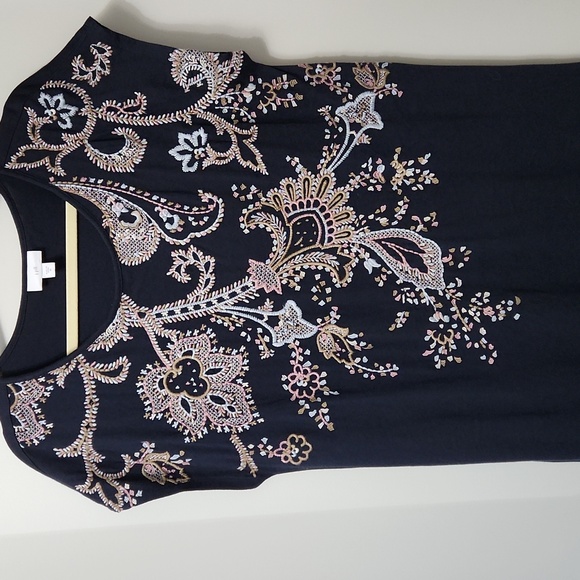 J. Jill Navy Embroidered Bohemian Floral Cotton Relaxed Midi Dress - Size Medium - Picture 13 of 15